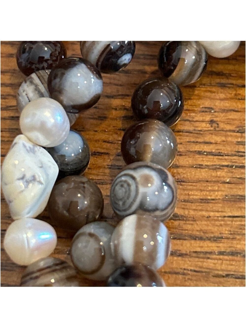 Gorgeous stone & glass CGI Beaded Bracelet Brown/White Size 7 without stretch - Picture 4 of 5